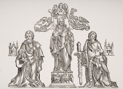 Grabdekoration, die Nicholas Flamel (ca. 1330-ca. 1418) und seine Frau Pernelle darstellt, nach Dekorationen auf dem Friedhof der Unschuldigen, Paris, aus Le Moyen Age et La Renaissance von Paul Lacroix (1806-84) von French School
