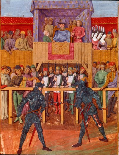 Turnierszene mit zwei Rittern in Miniaturrüstung aus „Le Jouvencel“ von Jean V de Bueil (1406-1477) von French School