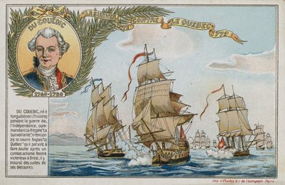Handelskarte mit einem Bild, das die Surveillante gegen HMS Quebec darstellt von French School