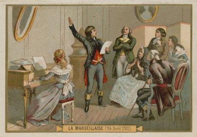 Werbekarte mit einem Bild von Rouget de Lisle von French School