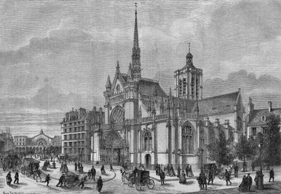 Transformationen von Paris unter dem Zweiten Kaiserreich, Paris haussmannien: Blick auf die neue neugotische Fassade der Kirche Saint Laurent, Boulevard de Strasbourg, restauriert von dem Architekten Simon Claude Constant Dufeux (Constant-Dufeux) (1801-187 von French School