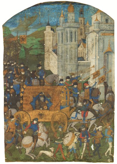 Triumphzug des Heiligen Römischen Kaisers, aus einem Manuskript geschnitten, Rouen, drittes Viertel des 15. Jahrhunderts von French School