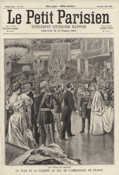 Zar Nikolaus II. und Zarin Alexandra besuchen einen Ball zu ihren Ehren in der französischen Botschaft in Moskau nach ihrer Krönung von French School