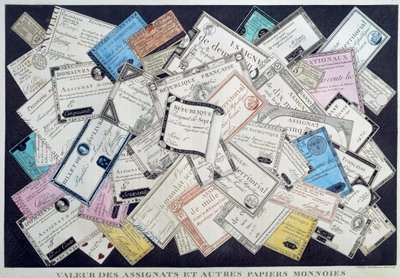 Wert der Assignaten und anderer Papiermünzen während der Französischen Revolution. 18. Jahrhundert. Musee Carnavalet, Paris von French School