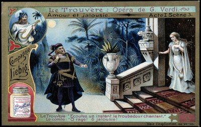 Verdis Trouvère: Akt I Szene 3 - Liebig Chromolithographie, ca. 1900 von French School