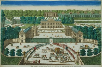 Ansicht und Perspektive des Eingangs zum Schloss von Marly, graviert von Antoine Aveline von French School