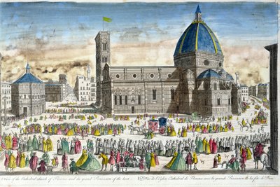 Ansicht der Kathedrale von Florenz und der großen Prozession des Gastgebers von French School