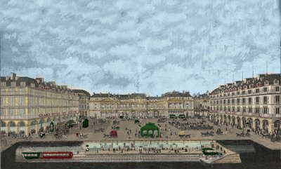 Ansicht des Palais-Royal und der Rue de Rivoli mit einem Querschnitt der U-Bahn-Station 1898 (farbige Radierung) von French School