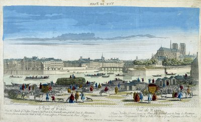 Ansicht von Paris und Notre-Dame, von den Docks der Île Saint-Louis aus von French School