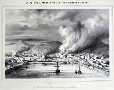 Ansicht von Pointe-à-Pitre nach dem Erdbeben am 08.02.1843. Gravur des 19. Jahrhunderts. Chartres, Musée des Beaux Arts von French School