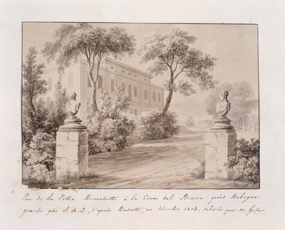 Ansicht der Villa Bianchetti in Croce del Biacco bei Bologna, graviert von S.A.I. nach Busatti, koloriert von M. Hofer, Dezember 1814 (kolorierte Gravur) von French School