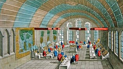 Ansicht des Dinners für den Kaiser und die Kurfürsten von Sachsen 1758 im Rathaus von Frankfurt, Deutschland von French School