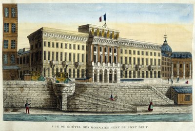 Ansicht des Hotels des Monnins vom Pont Neuf aus gesehen - Gravur, Anfang des 19. Jahrhunderts von French School