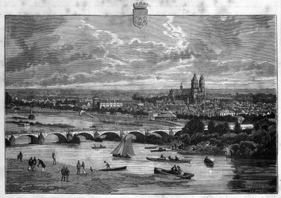 Ansicht der Stadt Tours in der Indre et Loire. Gravur von 1880 in „La republique illustree“ private Sammlung von French School
