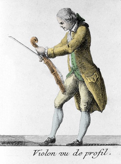 Geige im Profil gesehen. Gravur aus dem späten 18. Jahrhundert. von French School