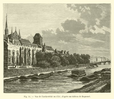 Ansicht des Erzbischofspalastes im Jahr 1751, nach einem Gemälde von Raguenet von French School