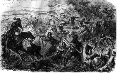 Krieg der Drei Henris (1585-1586): Nach den Ideen der Liga und ihres Anführers Henri de Guise engagierte sich Henri III. im Handel von Nemours, unterzeichnet am 7. Juli von French School