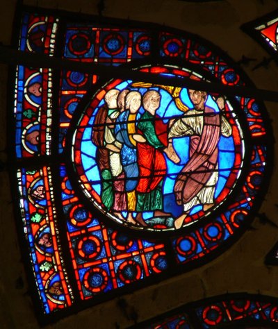 Fenster Ww mit Darstellung einer Szene aus dem Jüngsten Gericht: Seelen steigen auf und werden in den Himmel geführt von French School
