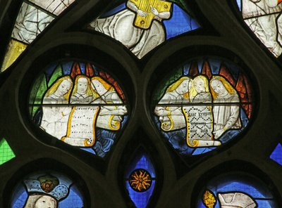 Fenster mit einem Engelchor mit Noten von French School
