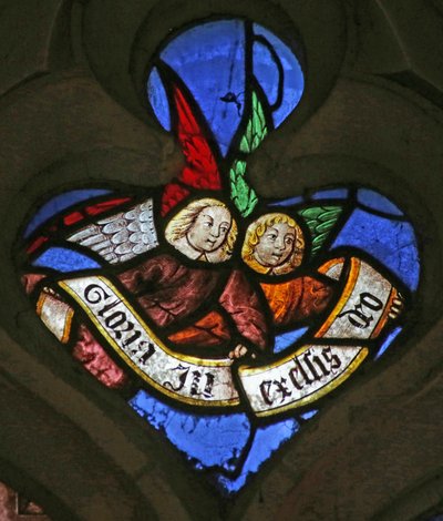 Fenster mit Engeln: "Gloria in excelsis Deo" (Buntglas) von French School