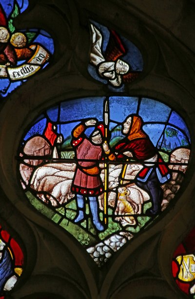 Fenster mit der Verkündigung an die Hirten (Buntglas) von French School