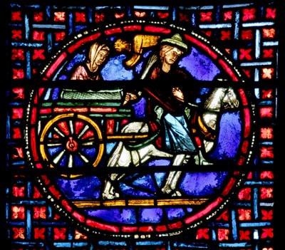 Fenster, das Julienne zeigt, wie sie die Reliquien von St. Stephan nach Konstantinopel bringt von French School