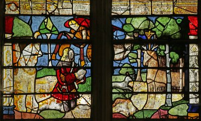 Fenster mit dem Heiligen Hubertus und dem Hirsch von French School