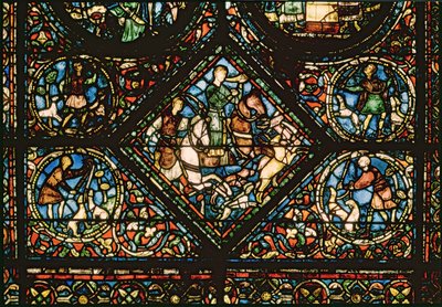 Fenster mit Darstellung von St. Eustace, der ein Reh jagt von French School