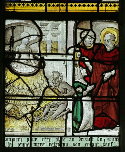Fenster mit Darstellung des Heiligen Nikolaus, der ein Kind vor dem lebendig Kochen rettet, 1460-70 von French School