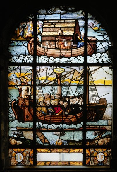 Fenster, das ein Schiff mit Heiligen und die Arche Noah darstellt, 1612-22 von French School