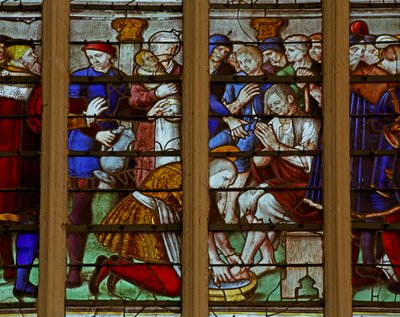 Fenster mit den frommen und wohltätigen Taten des Heiligen Ludwig, der Geißelung unterzogen wird von French School
