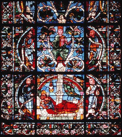 Fenster mit Darstellung des Jessebaums, Detail der unteren Hälfte von French School