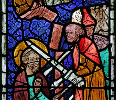 Fenster, das die Hinrichtung des heiligen Thomas darstellt von French School