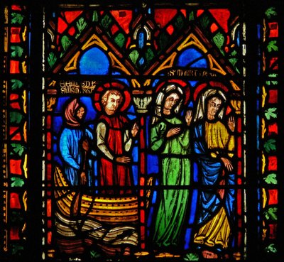 Fenster n1-C, eine Szene aus dem Leben der heiligen Maria Magdalena darstellend - sie kommt in Marseille an von French School