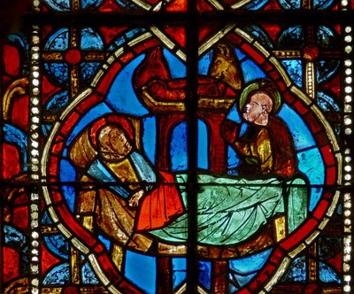 Fenster s1 mit der Geburt Christi von French School