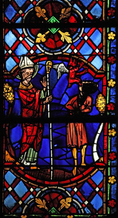 Fenster w08, Darstellung des Heiligen Martin, der einen Teufel austreibt von French School