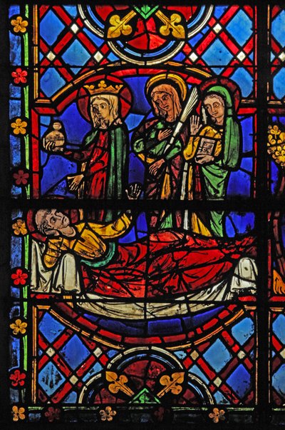 Fenster w08, Darstellung des Heiligen Martin mit der Jungfrau Maria, der Heiligen Agnes und der Heiligen Thekla von French School