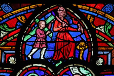 Fenster w0, Abraham mit Isaak Holz tragend darstellend von French School