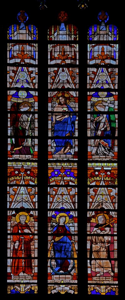 Fenster w0, Christus und fünf Heilige einschließlich St. Helena darstellend von French School