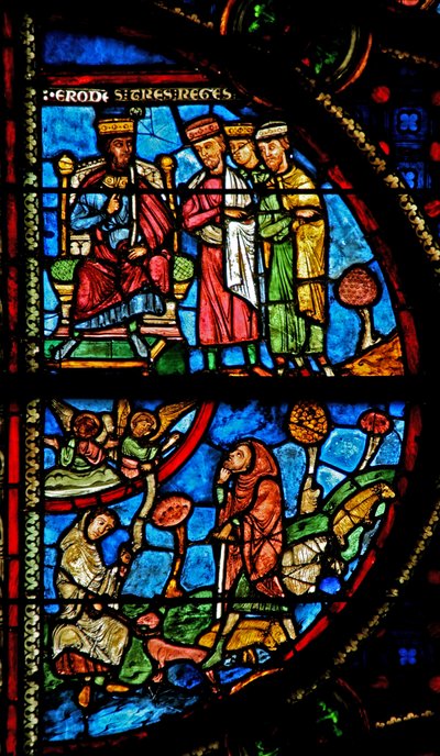Fenster w0, Verkündigung an die Hirten; die Magier bei Herodes von French School