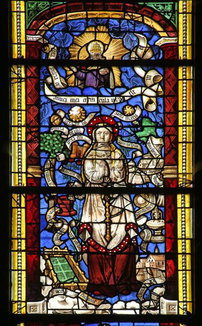 Fenster w0, Darstellung der Litanei der Jungfrau Maria (nach einem Stich von Thilmann Kerver) von French School