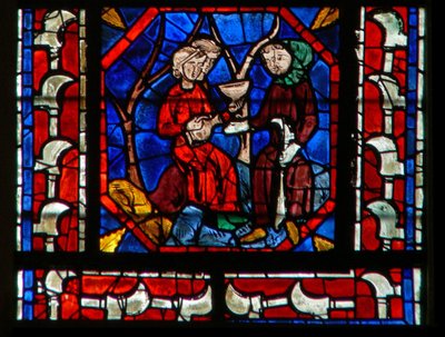 Fenster w107 zeigt Stifter - Winzer bei der Arbeit von French School