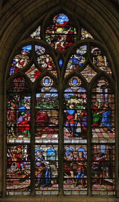 Fenster w113, Joseph erklärt seinen Traum Potiphar und wird von Potiphar beschuldigt von French School