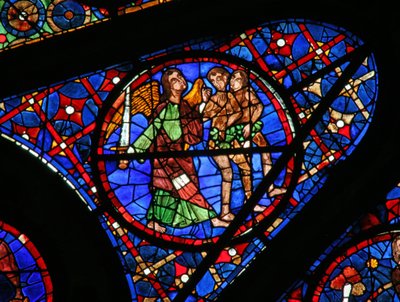 Fenster w115, Adam und Eva, die aus Eden vertrieben werden, darstellend von French School