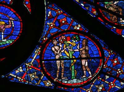 Fenster w115, die Geschichte von Adam und Eva darstellend: die Schlange verführt von French School
