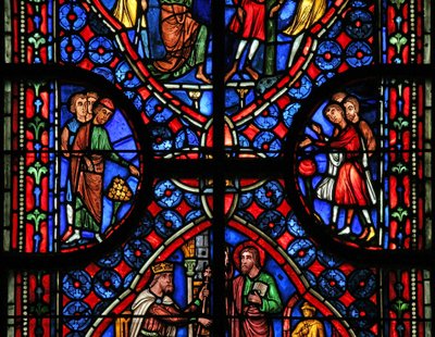 Fenster w11, Zuschauer, Hintergrund und Rand im St. Andreas Fenster von French School