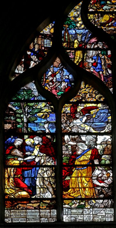 Fenster w126, Abraham empfängt drei Besucher; Abraham versucht, Isaak zu opfern von French School