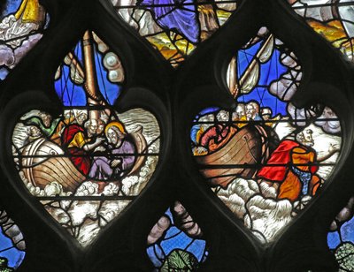 Fenster w12 mit Darstellung von Jesus, der auf dem Wasser geht, mit St. Petrus von French School