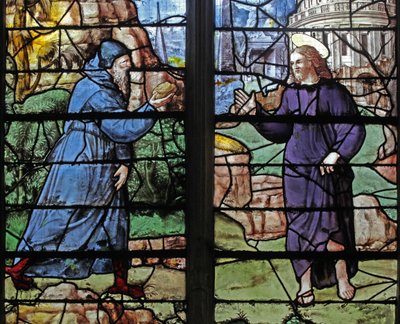 Fenster w12, das die Versuchung in der Wüste darstellt von French School