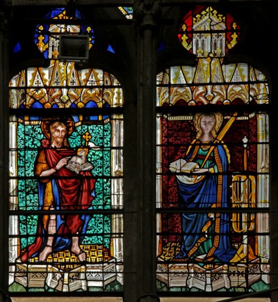 Fenster w134, den Heiligen Johannes den Täufer und die Heilige Katharina darstellend von French School